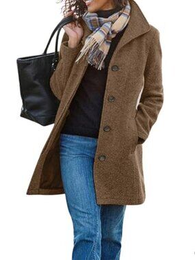 Wool Blend Thicken Stand Collar Single Breasted Midi Pea Coat Winter